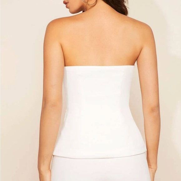 White sweetheart bandeau strapless Button Front Tube Top vest style fully lined - Picture 2 of 2